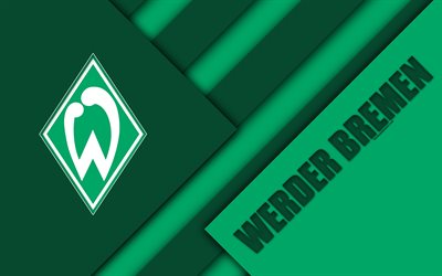 SV Werder Bremen, 4k, la conception de mat&#233;riaux, le Werder embl&#232;me, club de football allemand, du logo, de la Bundesliga, blanc, vert abstraction, Br&#234;me, Allemagne