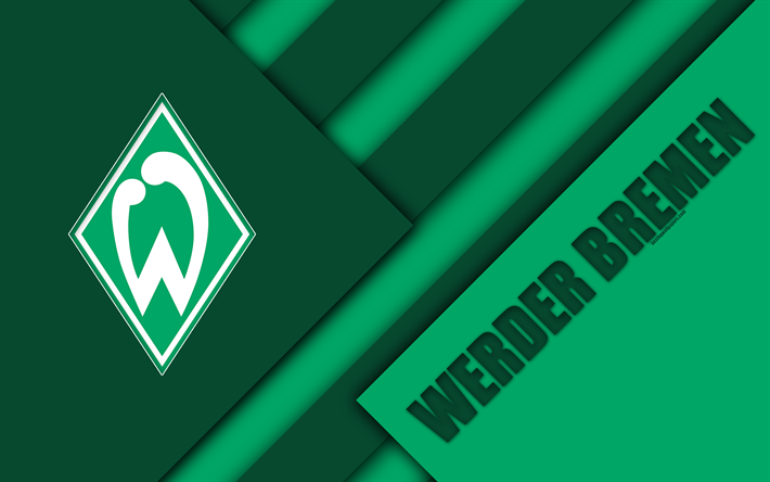 SV Werder Bremen, 4k, materiaali suunnittelu, Werder tunnus, saksalainen jalkapalloseura, logo, Bundesliiga, valkoinen vihre&#228; abstraktio, Bremen, Saksa