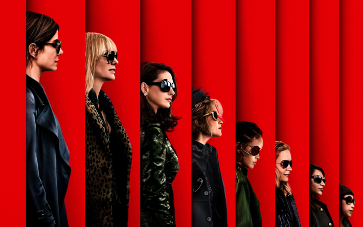 Oceani 8, poster, 2018 film, Oceani Otto, Rihanna, Sandra Bullock, Cate Blanchett, Anne Hathaway, Awkwafina, Vera Mindy Chokalingam, Sarah Paulson, Helena Bonham Carter