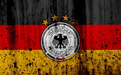 Germany national football team, 4k, logo, grunge, Europe, football, stone texture, soccer, Germany, European national teams