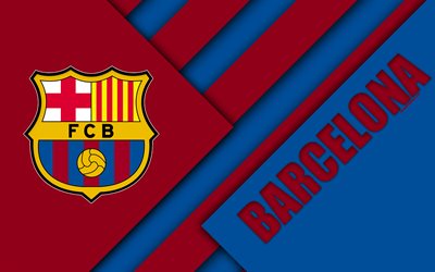 FC Barcelona, 4K, Spansk fotbollsklubb, Barcelona logo, material och design, bl&#229; vinr&#246;d abstraktion, fotboll, La Liga, Barcelona, Spanien