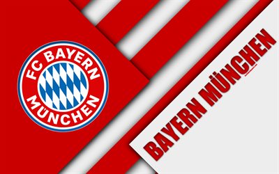 FC Bayern M&#252;nchen, 4k, materiaali suunnittelu, valkoinen punainen abstraktio, tunnus, saksalainen jalkapalloseura, logo, Bundesliiga, M&#252;nchen, Saksa