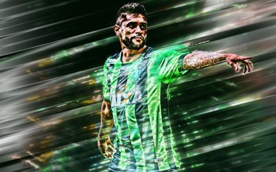 Luan, 4k, America Mineiro, Brazilian footballer, creative art, blades style, Serie A, Brazil, green background, lines art, football, Luan Michel de Louza