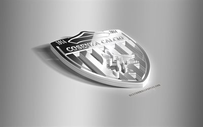 cosenza calcio, 3d-stahl-logo, italienische fu&#223;ball-club, 3d-emblem, cosenza, italien, cosenza fc metall-emblem, serie b, fu&#223;ball -, kreativ-3d-technik