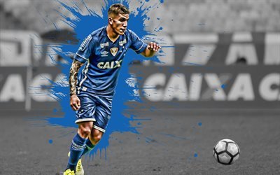 Lucas Romero, 4k, Cruzeiro FC, Argentinian footballer, creative art, blades style, Serie A, Brazil, blue background, lines art, football, Cruzeiro Esporte Clube