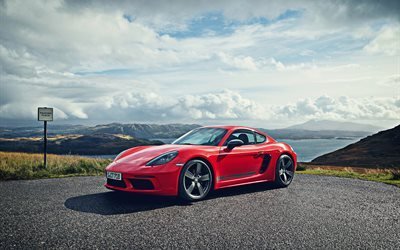 2019, Porsche 718 Cayman T, rosso sport coupe, esteriore, nuovo rosso 718 Cayman, tedesco di auto sportive, Porsche