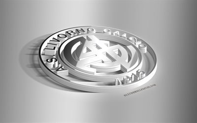 As Livorno Calcio, 3D a&#231;o logotipo, Italiano de futebol do clube, 3D emblema, Livorno, It&#225;lia, Livorno FC emblema de metal, Serie B, futebol, criativo, arte 3d