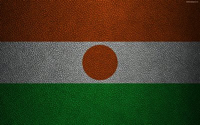 Drapeau du Niger, en Afrique, en 4k, du cuir &#224; la texture, les drapeaux des pays Africains, le Niger