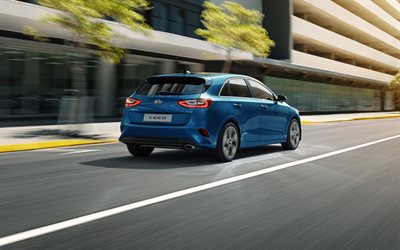 KIA Ceed, 2018, new blue Ceed, hatchback, new cars, rear view, KIA