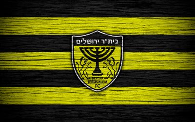 Beitar Jerusalem, 4k, Israel, Ligat haAl, logo, football club, Beitar Jerusalem FC, soccer, wooden texture, FC Beitar Jerusalem