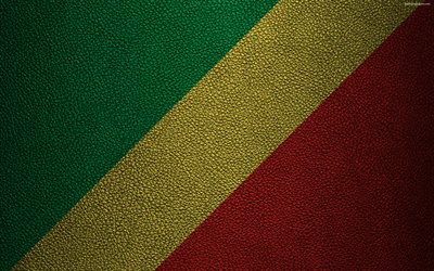 Flag of the Republic of Congo, Africa, 4k, leather texture, flags of African countries, Republic of the Congo