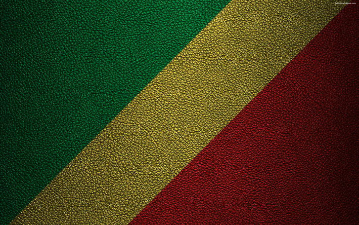 Flag of the Republic of Congo, Africa, 4k, leather texture, flags of African countries, Republic of the Congo