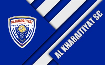 Al Kharaitiyat SC, 4k, Doha, Qatar, white blue abstraction, logo, material design, Qatar football club, Qatar Stars League, Q-League, Premier League