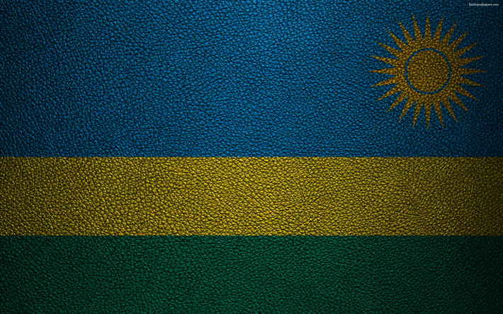 Bandeira de Ruanda, &#193;frica, 4K, textura de couro, bandeiras da &#193;frica, Ruanda