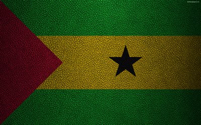 Flag of Sao Tome and Principe, Africa, 4k, leather texture, flags of Africa, Sao Tome and Principe