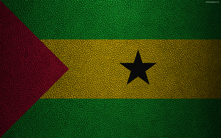 Bandiera di Sao Tom&#233; e Principe, Africa, 4k, texture in pelle, bandiere dell&#39;Africa, Sao Tom&#233; e Principe