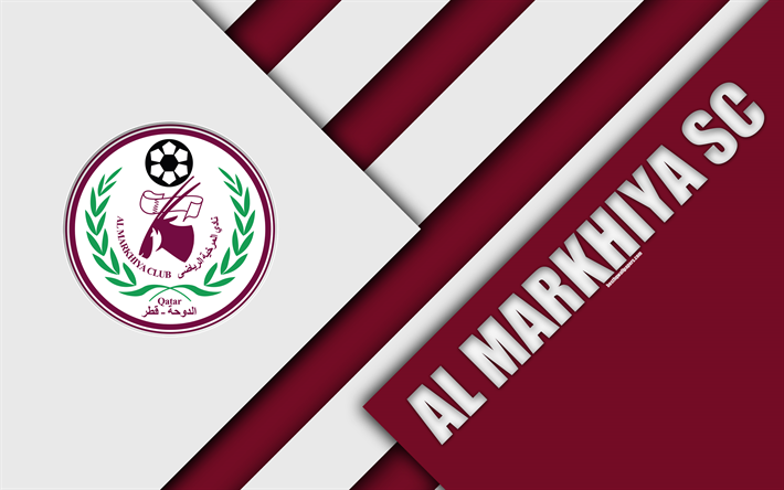 Al Markhiya SC, 4k, Doha, in Qatar, viola, bianco astrazione, Al Markhiya logo, il design dei materiali, Qatar football club, Qatar Stars League, D-League, Premier League