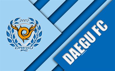 Daegu FC, 4k, logo, Coreia do sul futebol clube, design de material, azul abstra&#231;&#227;o, Daegu, Coreia Do Sul, K League 1, futebol