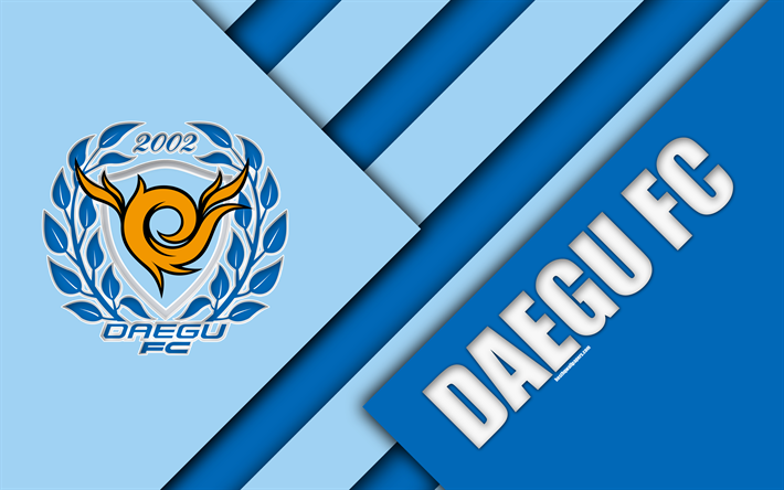 Daegu FC, 4k, logo, G&#252;ney Kore Futbol Kul&#252;b&#252;, Materyal Tasarımı, mavi soyutlama, 1 Daegu, G&#252;ney Kore K Lig, futbol