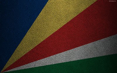 Flag of Seychelles, Africa, 4k, leather texture, flags of African countries, Seychelles