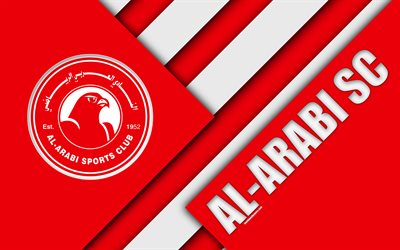 Al-Arabi SC, 4k, Doha, Catar, vermelho branco abstra&#231;&#227;o, Al-Arabi logotipo, design de material, Qatar futebol clube, A Qatar Stars League, Q-League, Premier League