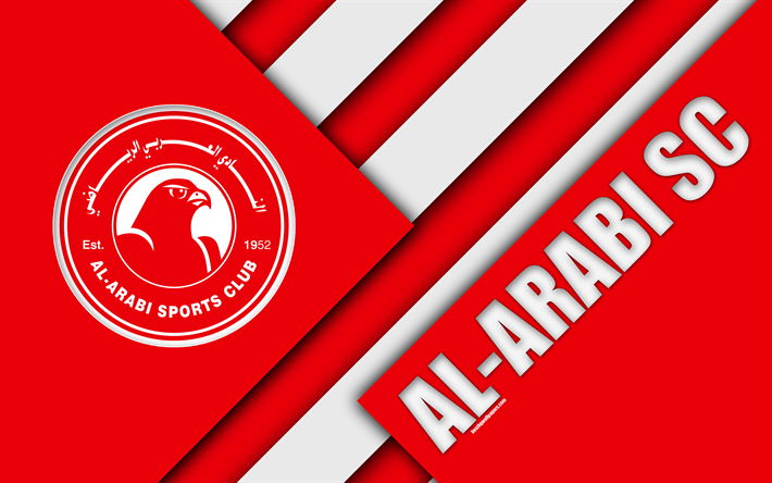 Al-Arabi SC, 4k, Doha, Qatar, red white abstraction, Al-Arabi logo, material design, Qatar football club, Qatar Stars League, Q-League, Premier League