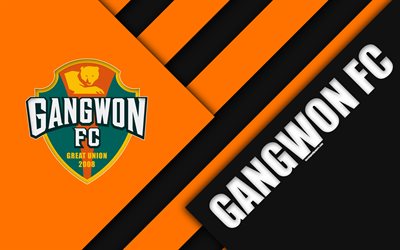 Gangwon FC, 4k, logo, South Korean football club, material design, orange black abstraction, Gangwon-do, South Korea, K League 1, football