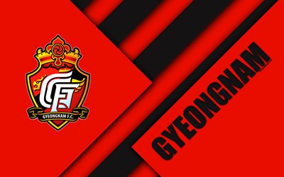 Gyeongnam FC, 4k, logo, South Korean football club, material design, red black abstraction, Gyeongsangnam-do, South Korea, K League 1, football