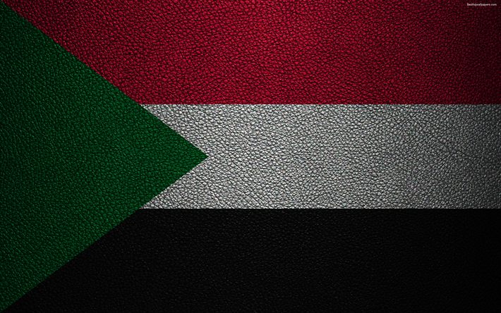フラグスーダン, アフリカ, 4K, 革の質感, スーダンフラグ, 旗のアフリカ, スーダン