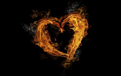 fiery cuore, il fumo, il cuore fiammeggiante, fuoco, fiamme, amore concetti