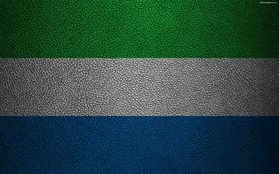 Flagga och Sierra Leone, Afrika, 4k, l&#228;der konsistens, flaggor i Afrika, Sierra Leone