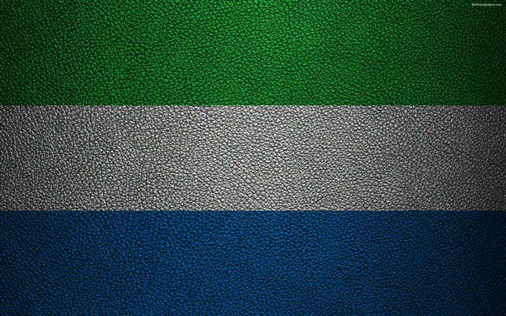 旗のシエラレオネ, アフリカ, 4k, 革の質感, 旗のアフリカ, シエラレオネ