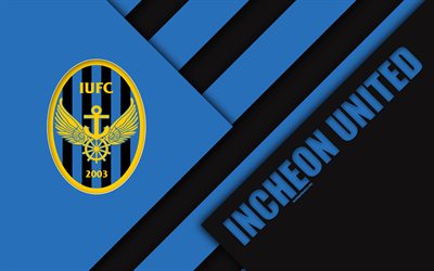 Incheon United FC, 4k, logo, South Korean football club, material design, blue black abstraction, Incheon, South Korea, K League 1, football