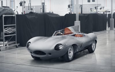 Jaguar D-Type, 2018, kilpa-auto, avaa py&#246;r&#228;t, retro urheiluauto, uuden el&#228;m&#228;n, classic sports cars, 1956, Jaguar