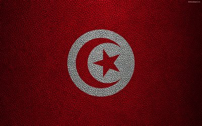 Drapeau de la Tunisie, en Afrique, en 4k, en cuir texture, le pavillon Tunisien, les drapeaux des pays d'Afrique, Tunisie