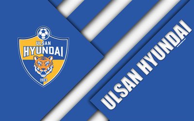 Ulsan Hyundai FC, 4k, logo, South Korean football club, material design, blue white abstraction, Ulsan, South Korea, K League 1, football