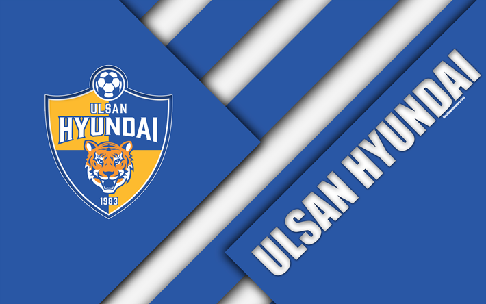 Ulsan Hyundai FC, 4k, logo, corea del Sud football club, il design dei materiali, blu, bianco astrazione, Ulsan, Corea del Sud, K League 1, calcio