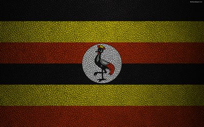 Flag of Uganda, Africa, 4K, leather texture, Uganda flag, flags of Africa, Uganda