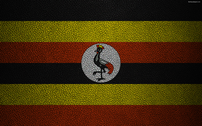 Bandeira de Uganda, &#193;frica, 4K, textura de couro, Uganda bandeira, bandeiras da &#193;frica, Uganda