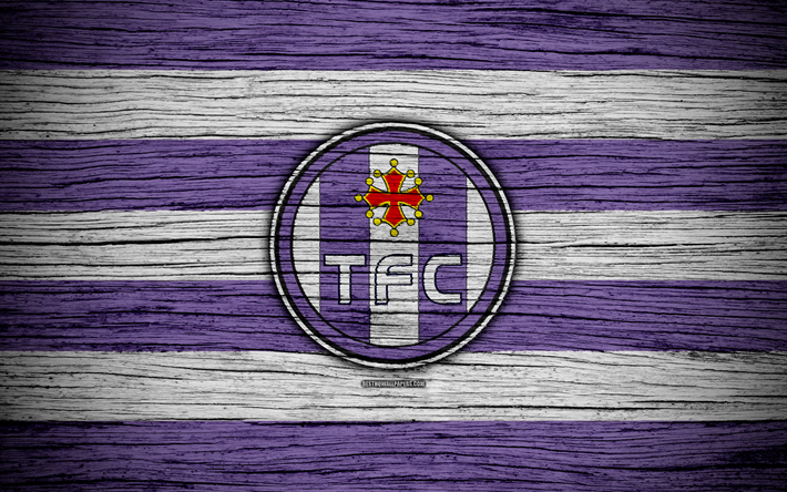 Toulouse, 4k, France, Liga 1, wooden texture, Toulouse FC, Ligue 1, soccer, football club, FC Toulouse