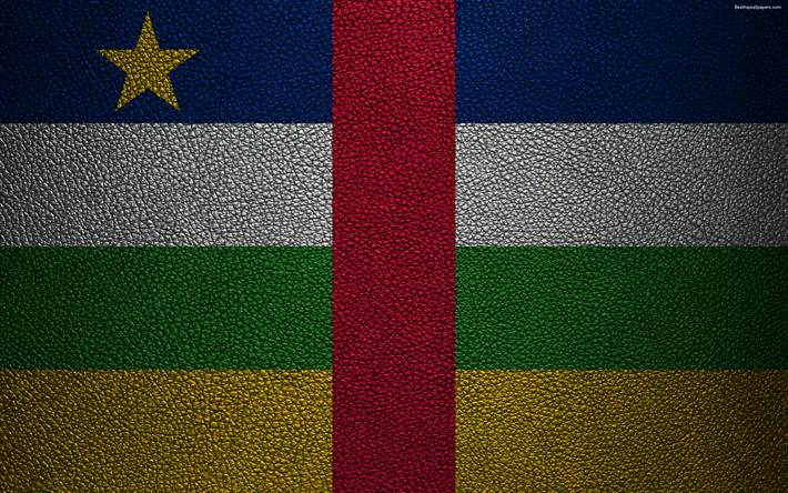 Bandera de la Rep&#250;blica de &#193;frica Central, &#193;frica, 4K, textura de cuero, las banderas de los pa&#237;ses Africanos, la Rep&#250;blica centroafricana