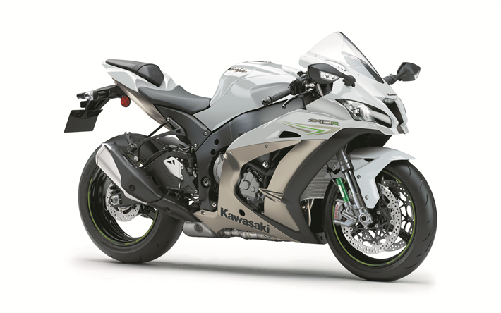 Kawasaki Ninja ZX-10R, 2018, 4k, uusi sporttipy&#246;r&#228;n, valkoinen uusi ZX-10R, Japanilaiset moottoripy&#246;r&#228;t, Kawasaki