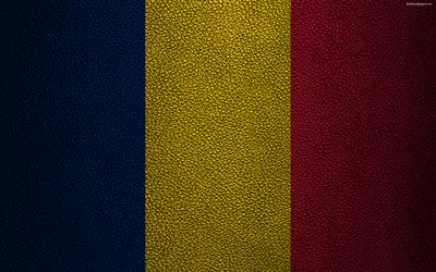 Drapeau du Tchad, en Afrique, en 4k, du cuir &#224; la texture, du Tchad, du drapeau, drapeaux de l&#39;Afrique, le Tchad