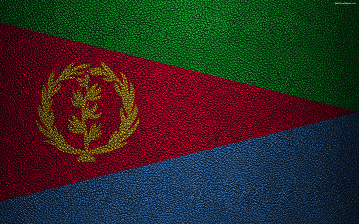 Eritrean lippu, Afrikka, 4K, nahka rakenne, liput Afrikka, Eritrea