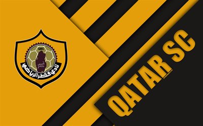 Qatar SC, 4k, Doha, Qatar, orange noir de l&#39;abstraction, de logo, la conception de mat&#233;riaux, la Qatar football club, Qatar Stars League, Q-League, Premier League