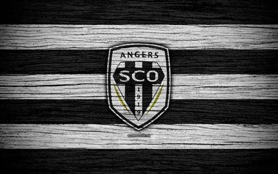 Angers, 4k, France, Liga 1, wooden texture, Angers FC, Ligue 1, soccer, football club, FC Angers