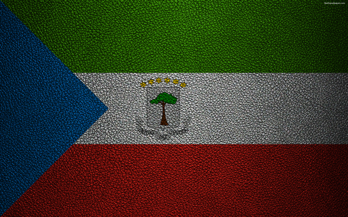 Bandeira da Guin&#233; Equatorial, &#193;frica, 4k, textura de couro, bandeiras de pa&#237;ses Africanos, Guin&#233; Equatorial