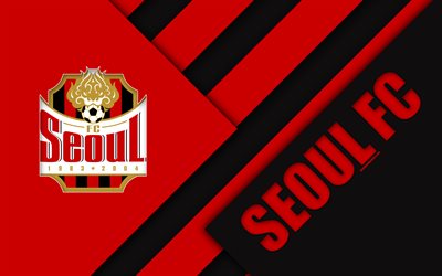 Seoul FC, 4k, logo, South Korean football club, material design, red black abstraction, Seoul, South Korea, K League 1, football