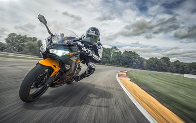 Kawasaki Ninja 400 ABS SE, piloto de 2018 bicicletas, desenfoque de movimiento, sportsbikes, EX400GJFA, Ninja 400, Kawasaki