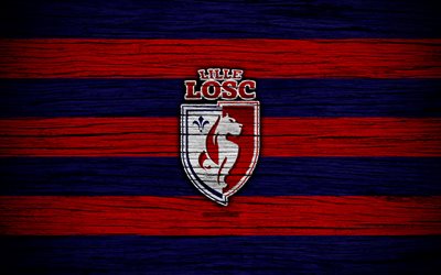 Lille, 4k, France, Liga 1, wooden texture, Lille FC, Ligue 1, soccer, football club, FC Lille